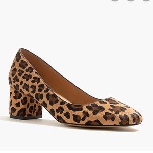 J Crew Leopard Calf Hair Bryn Low Block Heel